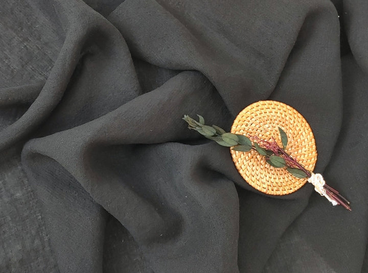 Linen Polyester Blend Fabric with Delicate Stripe Harmony 7749 7750 - The Linen Lab - Black