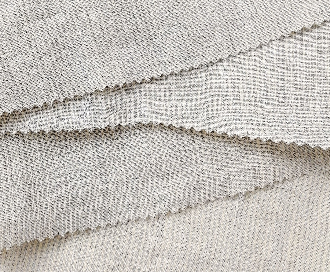 Linen Polyester Blend Fabric with Delicate Stripe Harmony 7749 7750 - The Linen Lab - Natural