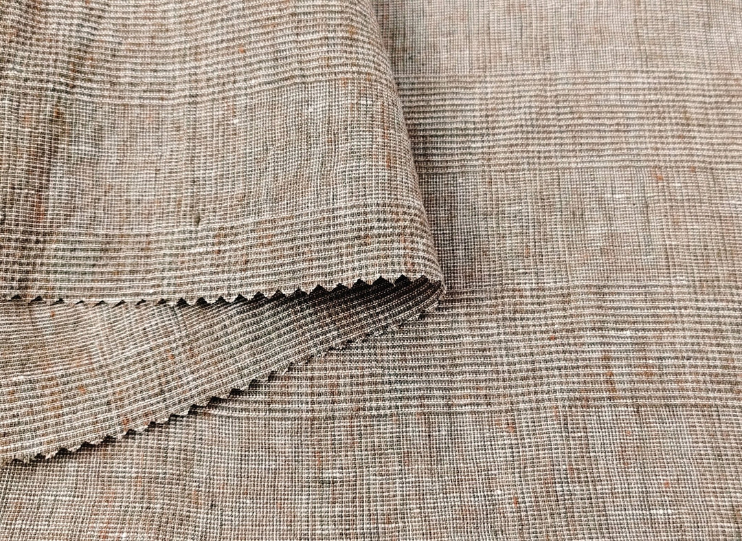 Linen Polyester Glen Plaid Fabric with Delave Effect 7062 7063 6805 - The Linen Lab - Brown