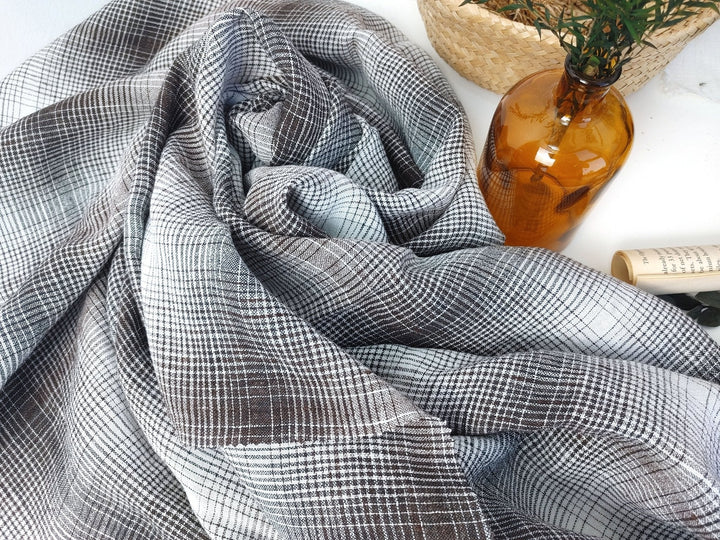 Linen Polyester Gradation Plaid Fabric 7241 7764 7765 7767 7768 7769 - The Linen Lab - Black