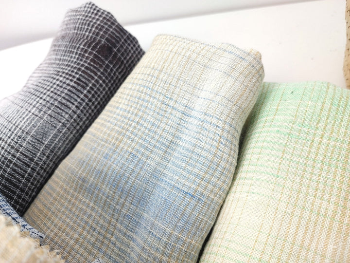 Linen Polyester Gradation Plaid Fabric 7241 7764 7765 7767 7768 7769 - The Linen Lab - Black
