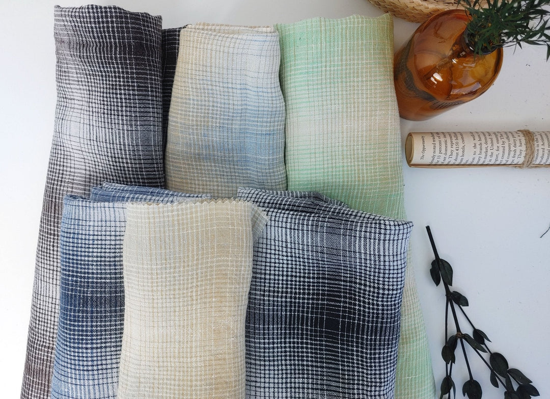 Linen Polyester Gradation Plaid Fabric 7241 7764 7765 7767 7768 7769 - The Linen Lab - Black
