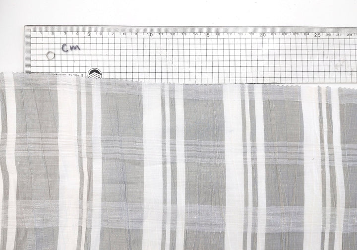 Linen Polyester Grey Plaid with Crease Wrinkle Effect Fabric 3525 - The Linen Lab - Gray