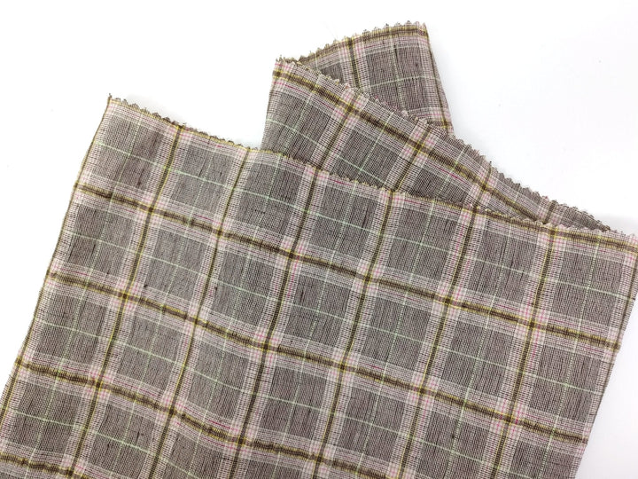 Linen Polyester Stretch Fabric with Wrinkle Effect Tartan Plaid 7754 - The Linen Lab - Brown