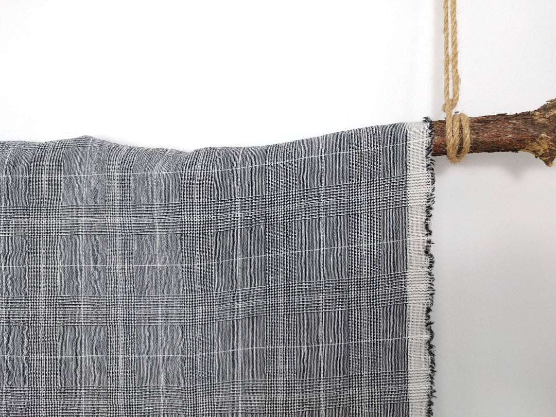 Linen Ramie Rayon Glen Plaid Fabric: A Symphony of Elegance with High Twisted Yarns 6070 - The Linen Lab - Black