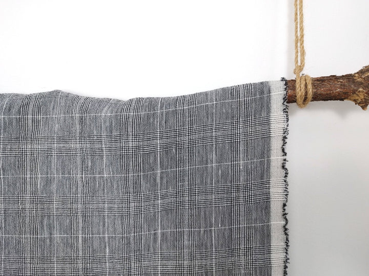 Linen Ramie Rayon Glen Plaid Fabric: A Symphony of Elegance with High Twisted Yarns 6070 - The Linen Lab - Black