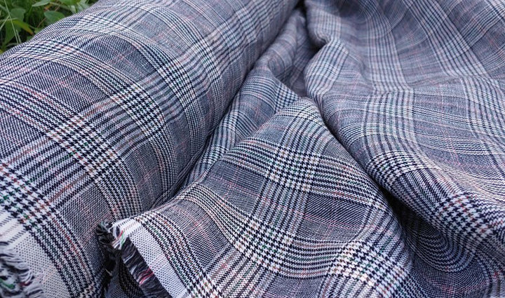 Linen Rayon Multi Glen Plaid Fabric (6658) - The Linen Lab - Glen Plaid