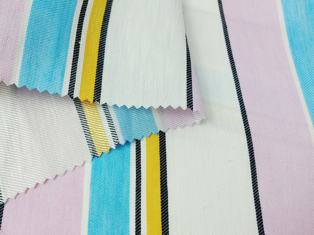 Linen Rayon Multi Stripe Twill Fabric 6010 - The Linen Lab - Pink