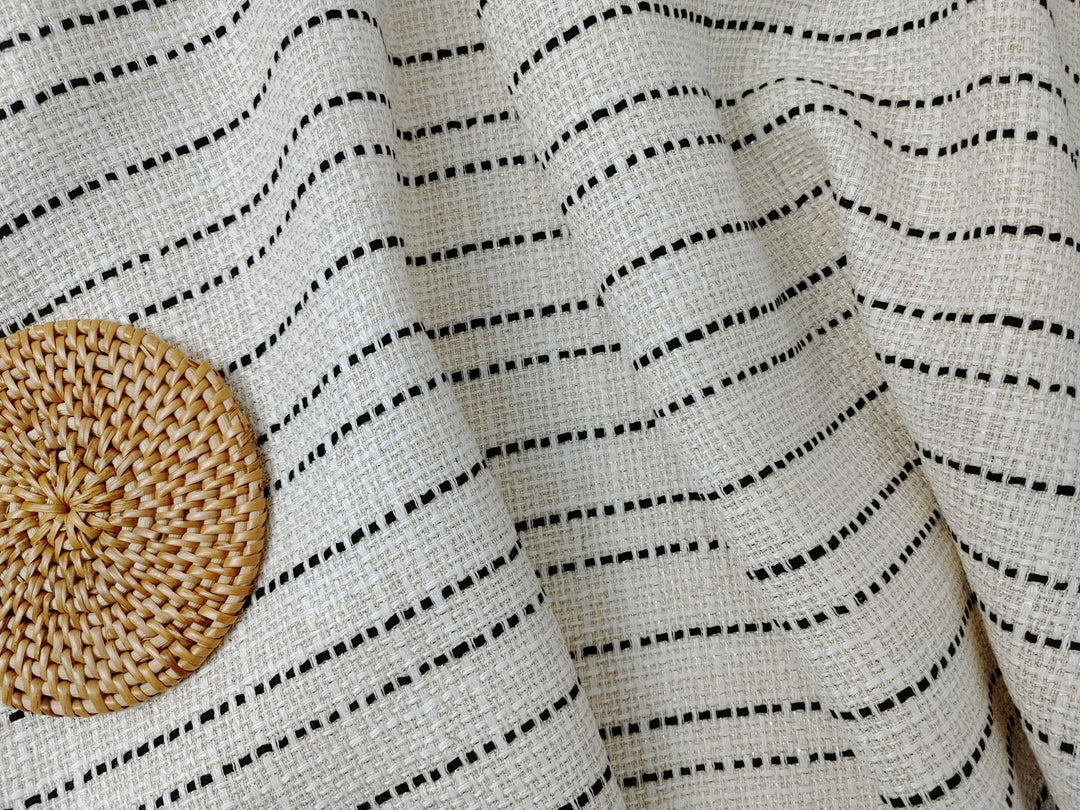 Linen Rayon Natural Hue Tweed Stripe with Metallic Lurex Yarn 3175 - The Linen Lab - Natural
