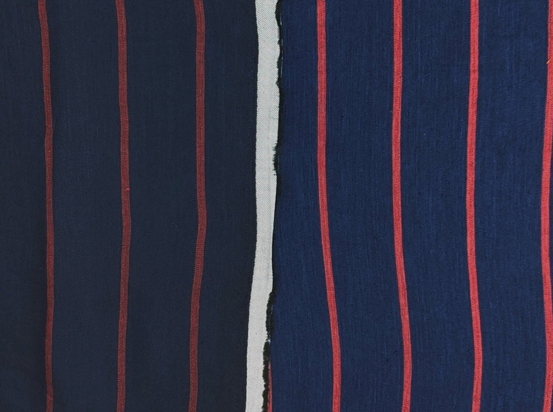 Linen Rayon Satin Stripe Fabric 6567 6568 - The Linen Lab - Navy