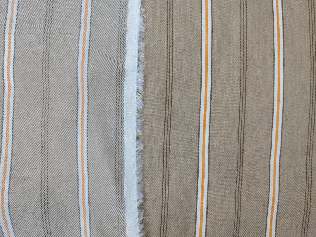 Linen Rayon Twill Fabric with Stripe Pattern, Subtle Glossy Effect 6809 6810 7154 - The Linen Lab - Beige