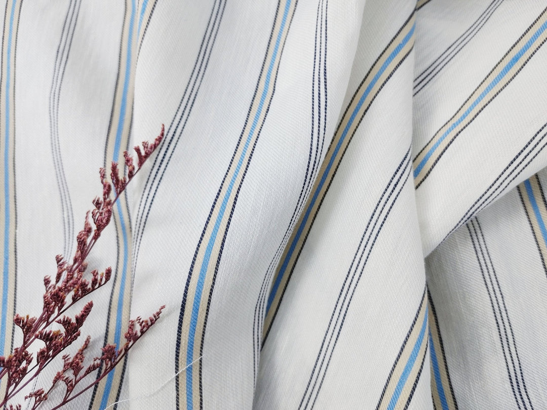 Linen Rayon Twill Fabric with Stripe Pattern, Subtle Glossy Effect 6809 6810 7154 - The Linen Lab - Ivory