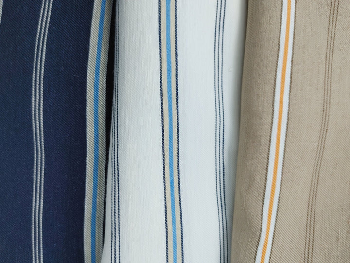 Linen Rayon Twill Fabric with Stripe Pattern, Subtle Glossy Effect 6809 6810 7154 - The Linen Lab - Navy