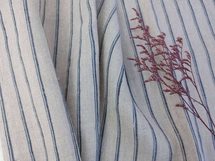 Linen Rayon Twill Stripe Fabric 6324 6325 - The Linen Lab - Navy