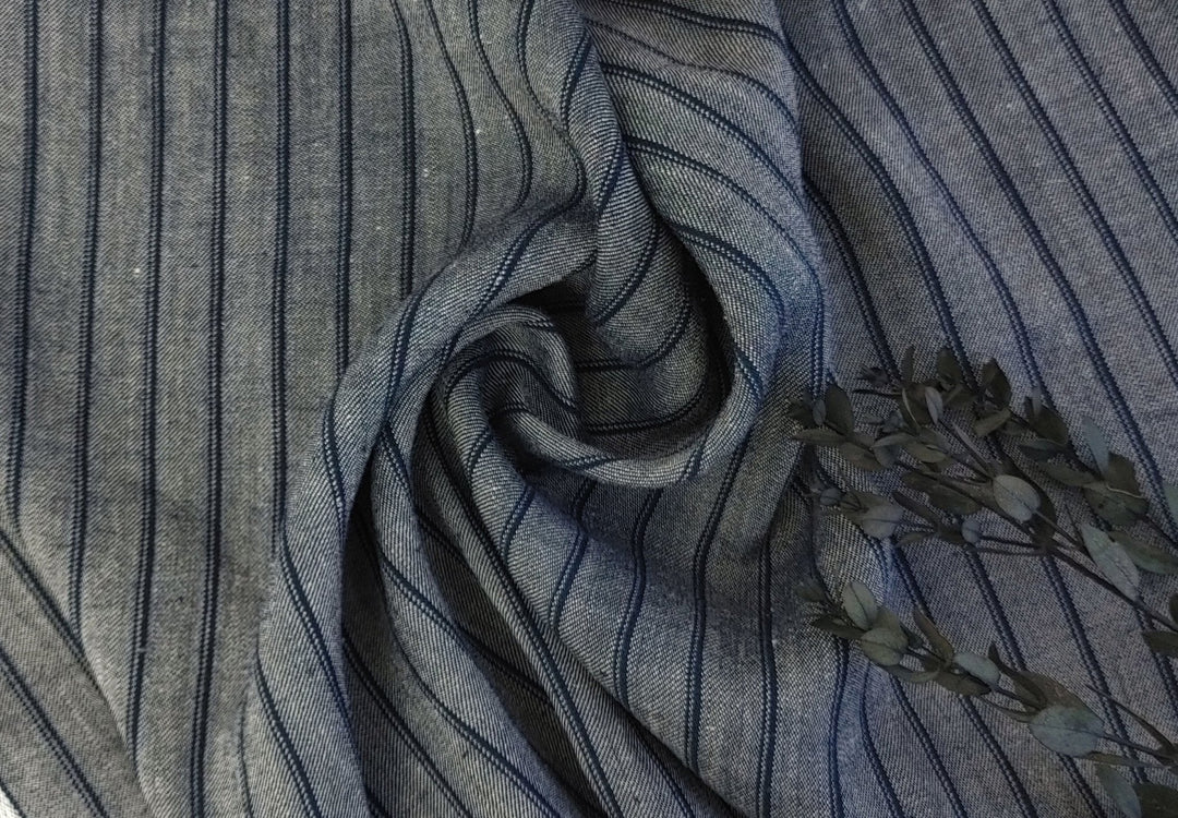 Linen Rayon Twill Stripe Fabric 6324 6325 - The Linen Lab - Navy