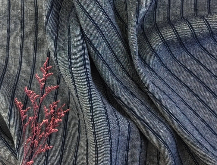 Linen Rayon Twill Stripe Fabric 6324 6325 - The Linen Lab - Navy