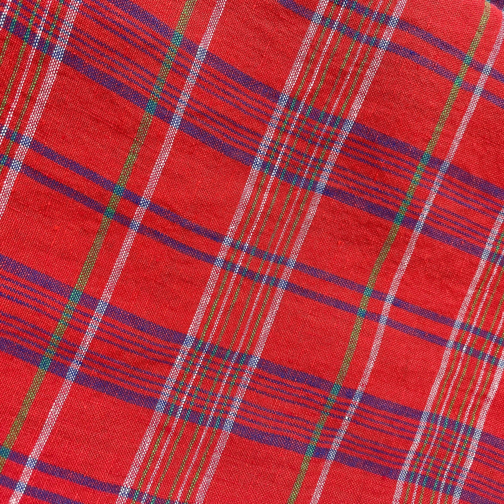 Linen Red Check Fabric 7376 - The Linen Lab - Red