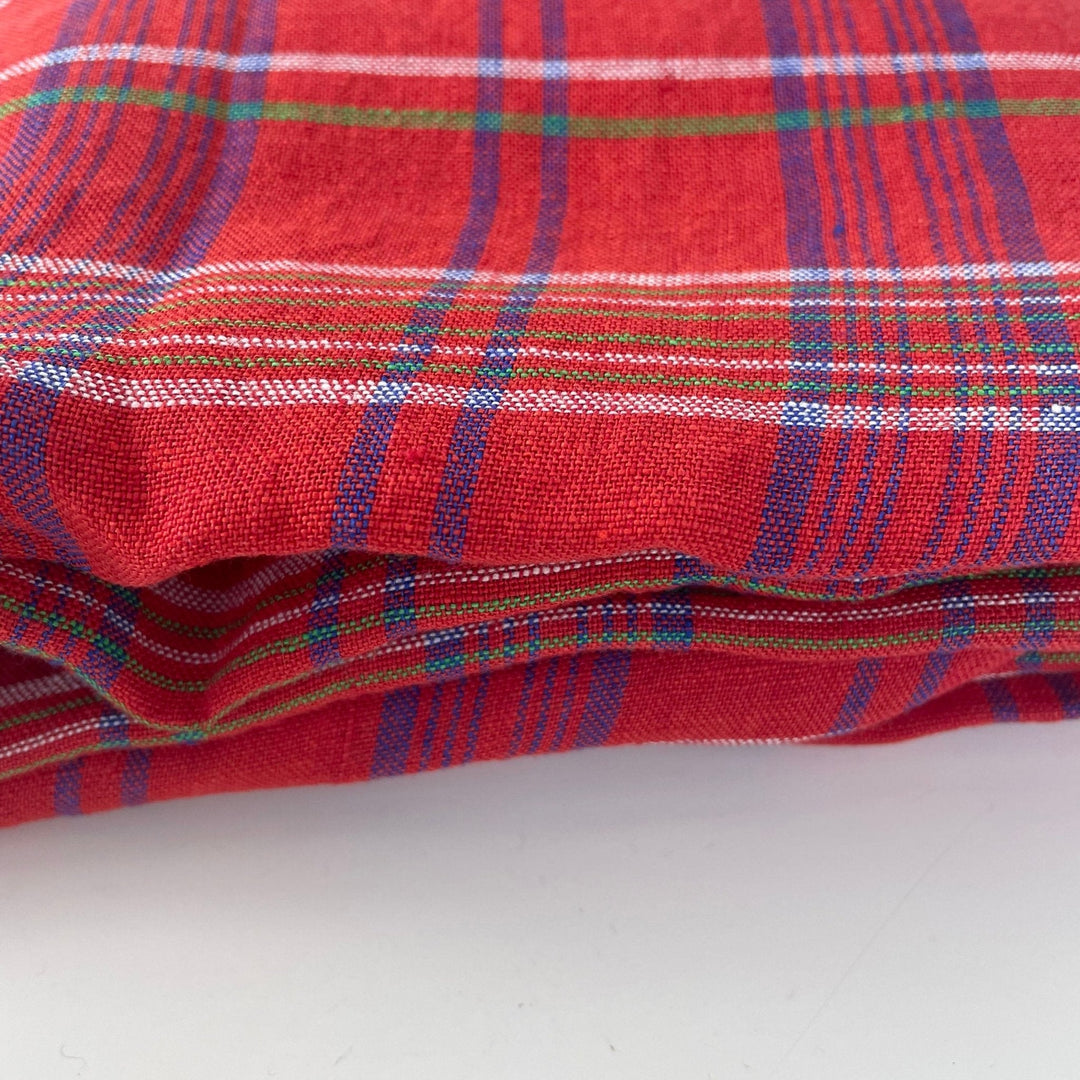 Linen Red Check Fabric 7376 - The Linen Lab - Red