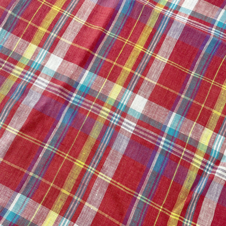 Linen Red Multi Check Fabric 7112 - The Linen Lab - Red