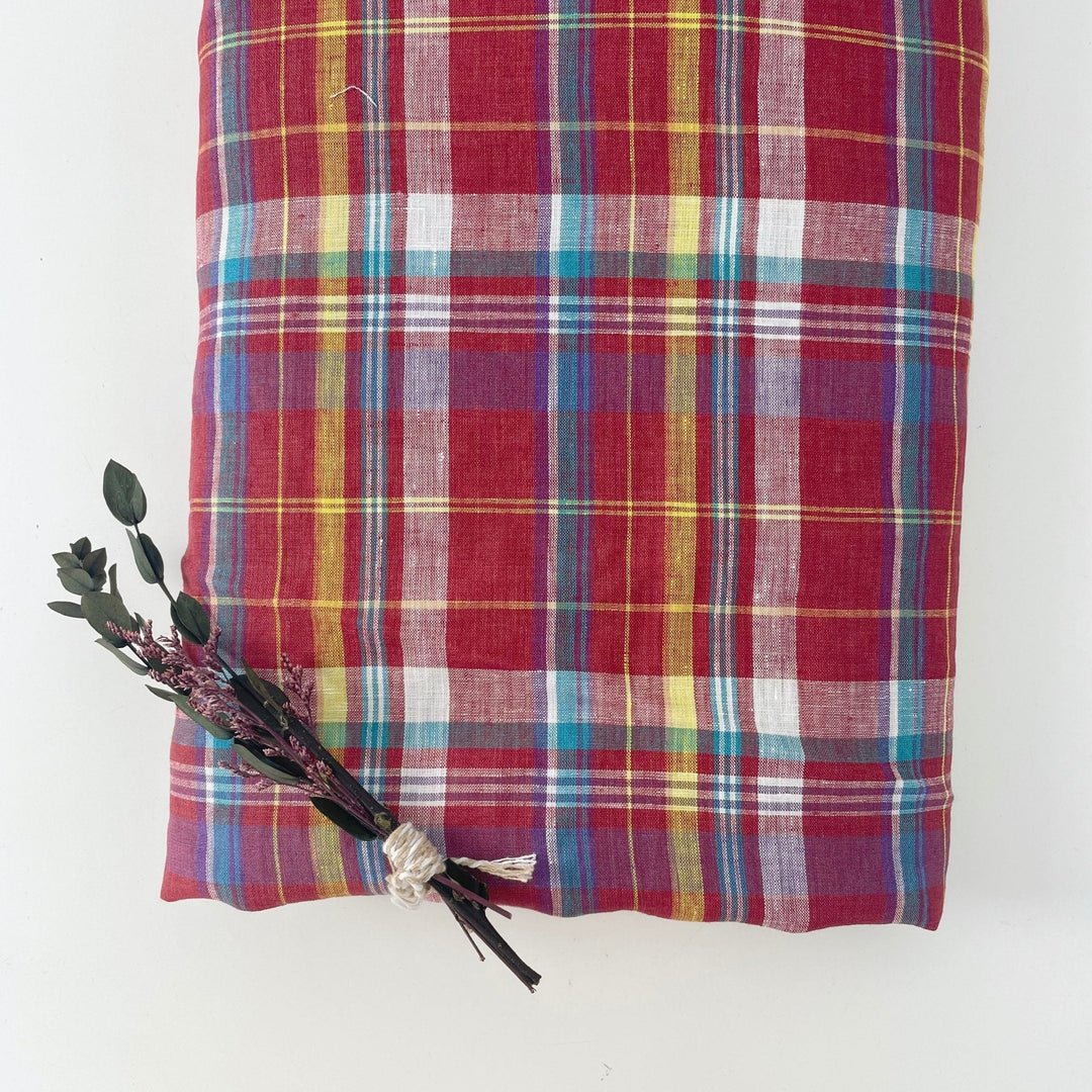 Linen Red Multi Check Fabric 7112 - The Linen Lab - Red