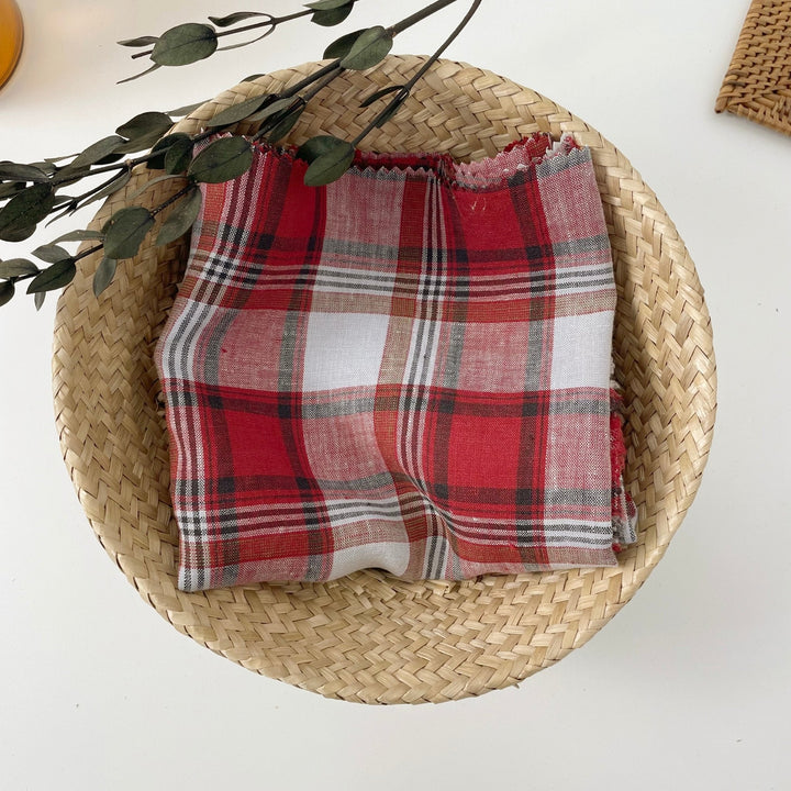 Linen Red Orange Big Check Fabric 7131 7130 - The Linen Lab - 7130 RED