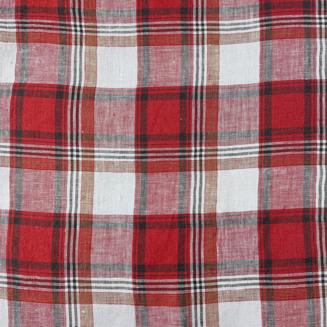Linen Red Orange Big Check Fabric 7131 7130 - The Linen Lab - 7130 RED