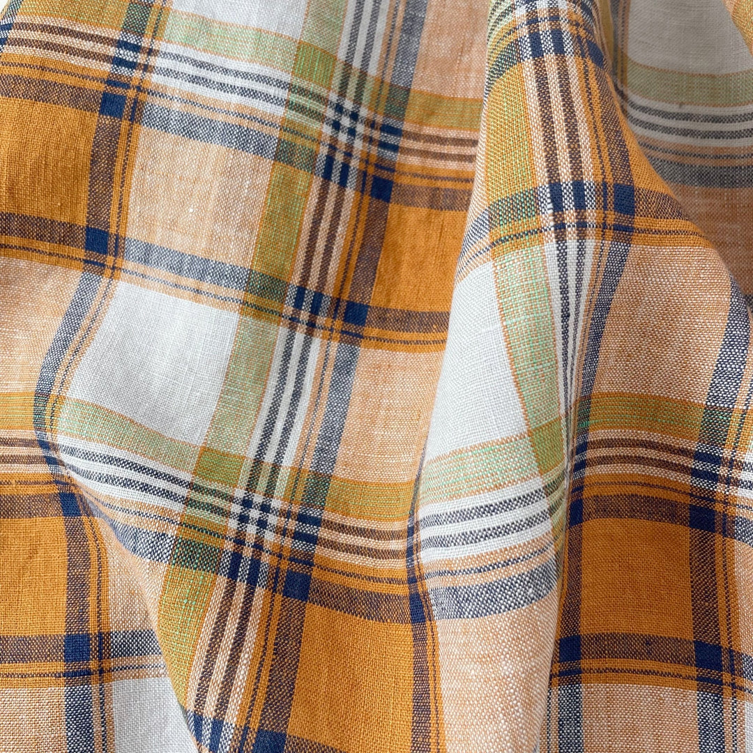 Linen Red Orange Big Check Fabric 7131 7130 - The Linen Lab - 7130 RED