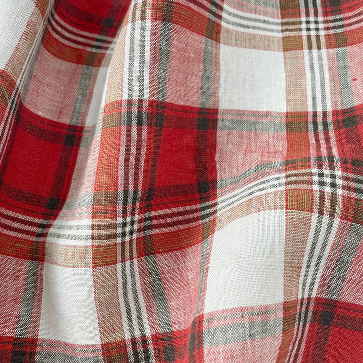 Linen Red Orange Big Check Fabric 7131 7130 - The Linen Lab - 7131 ORANGE