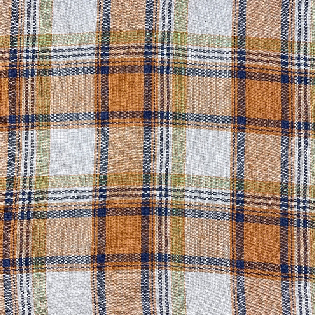 Linen Red Orange Big Check Fabric 7131 7130 - The Linen Lab - 7131 ORANGE