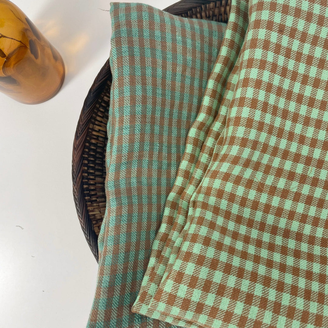 Linen Small Green Check Fabric 7568 7569 - The Linen Lab - Green 7568