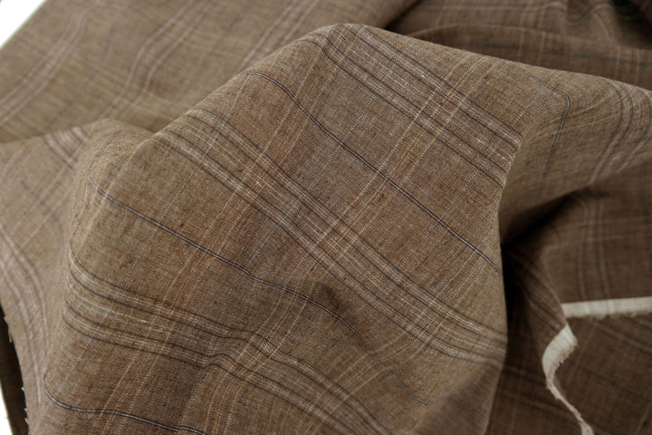 Linen Stretch Brown Plaid Fabric 7105 - The Linen Lab - BROWN