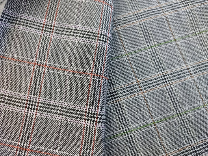Linen Stretch Plaid Twill Fabric 6230 7828 - The Linen Lab - Pink