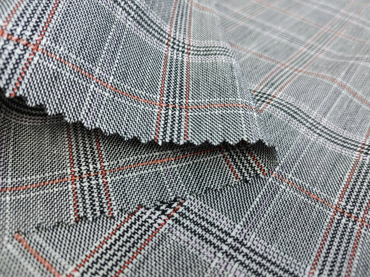 Linen Stretch Plaid Twill Fabric 6230 7828 - The Linen Lab - Pink