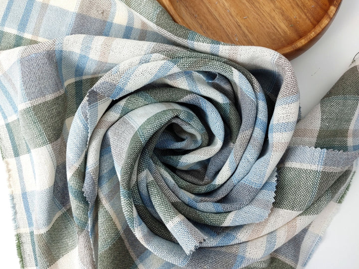 Linen Tencel Plaid Fabric Heavy Weight 455 - The Linen Lab - Blue
