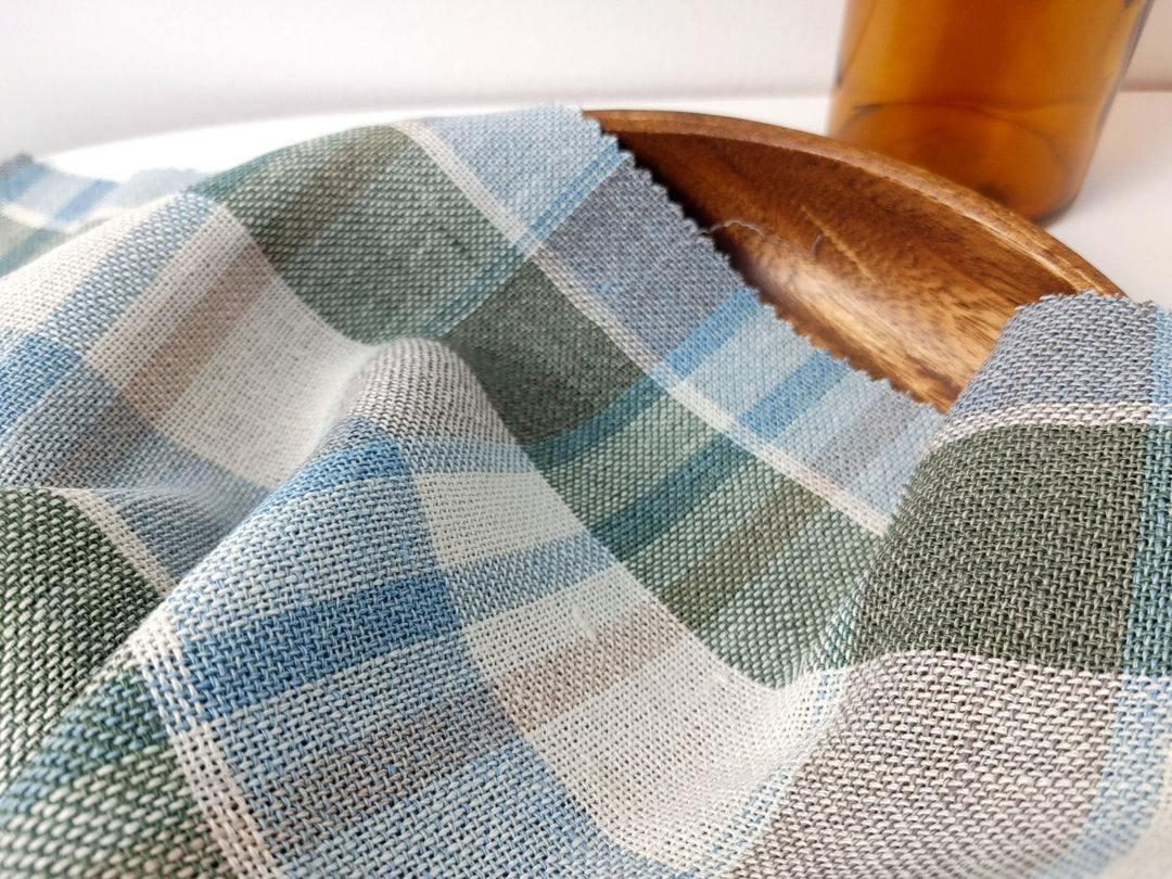 Linen Tencel Plaid Fabric Heavy Weight 455 - The Linen Lab - Blue