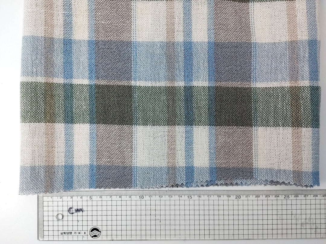 Linen Tencel Plaid Fabric Heavy Weight 455 - The Linen Lab - Blue