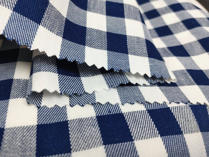 Linen Twill Stretch Fabric with Gingham Check - Medium Weight 7633 7634 - The Linen Lab - Blue
