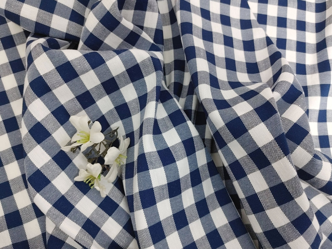 Linen Twill Stretch Fabric with Gingham Check - Medium Weight 7633 7634 - The Linen Lab - Blue