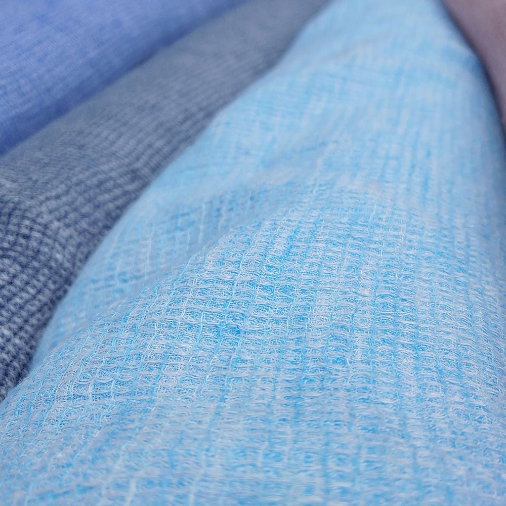 Linen Waffle Tweed Fabric - The Linen Lab - Light Blue