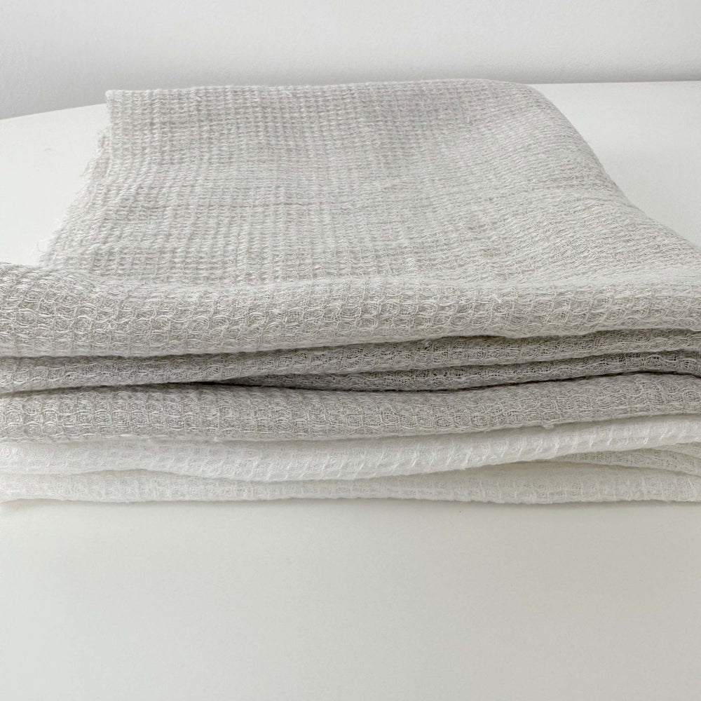 Linen Waffle Tweed Fabric 7349 7350 - The Linen Lab - White