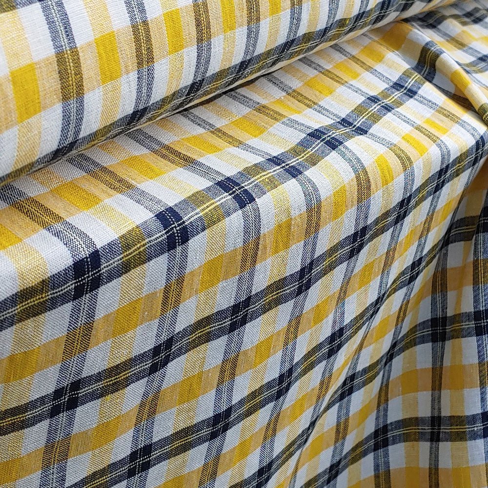 Linen Yellow Plaid Fabric (4494) - The Linen Lab - Yellow