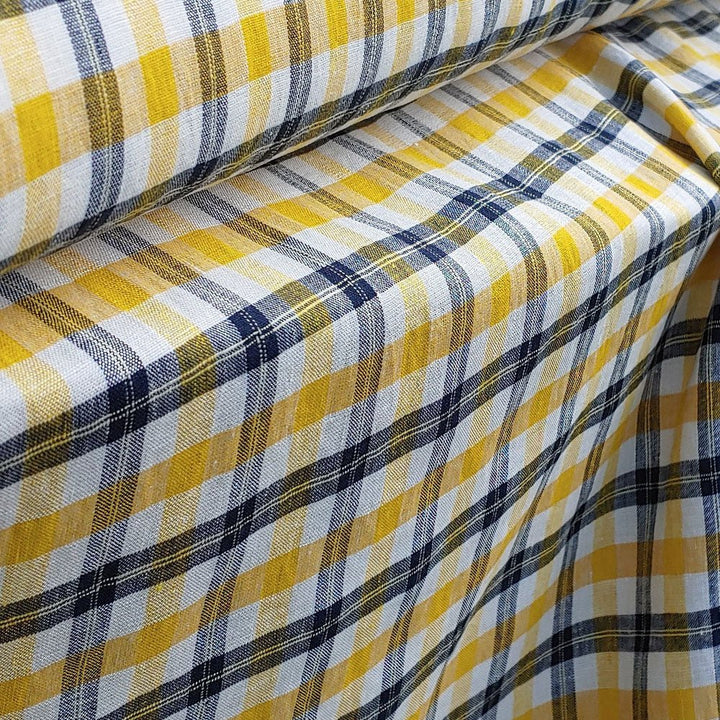 Linen Yellow Plaid Fabric (4494) - The Linen Lab - Yellow