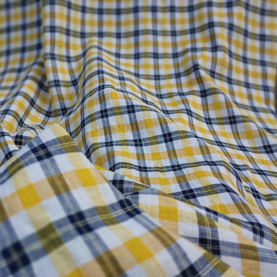 Linen Yellow Plaid Fabric (4494) - The Linen Lab - Yellow