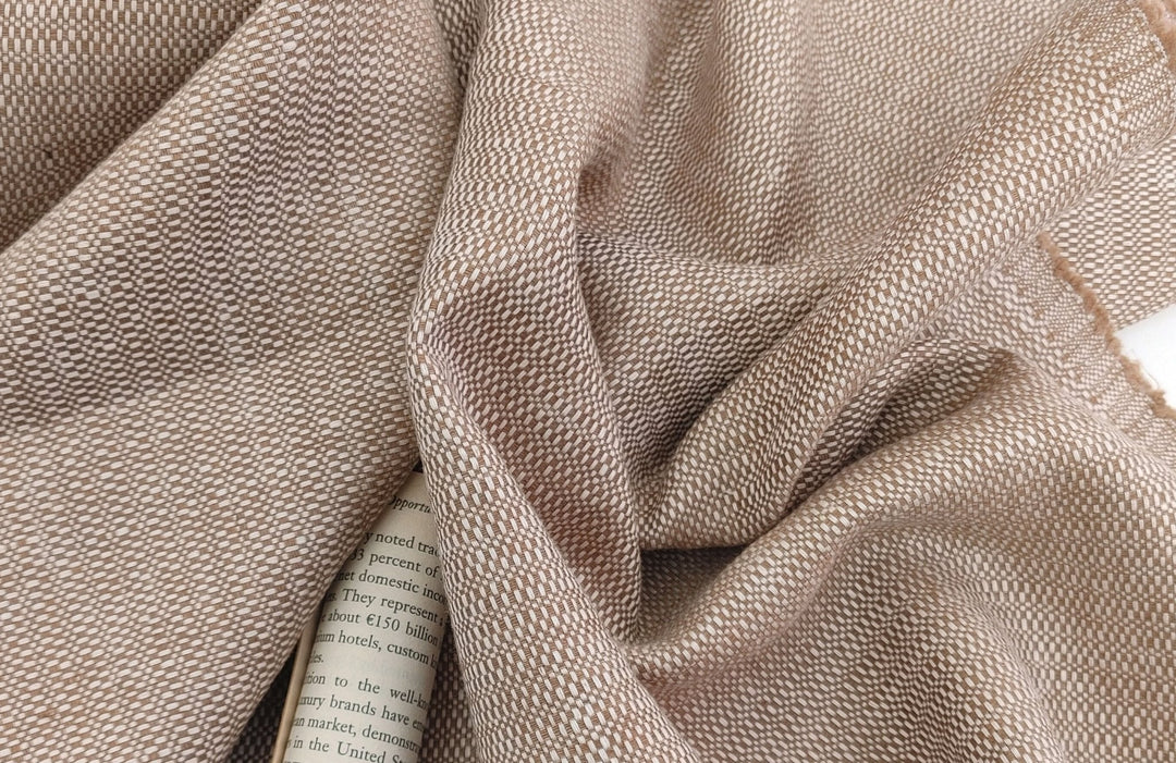 Luminous Linen: 100% Linen Canvas Chambray Fabric with Lurex Foil Print 2340 - The Linen Lab - Beige