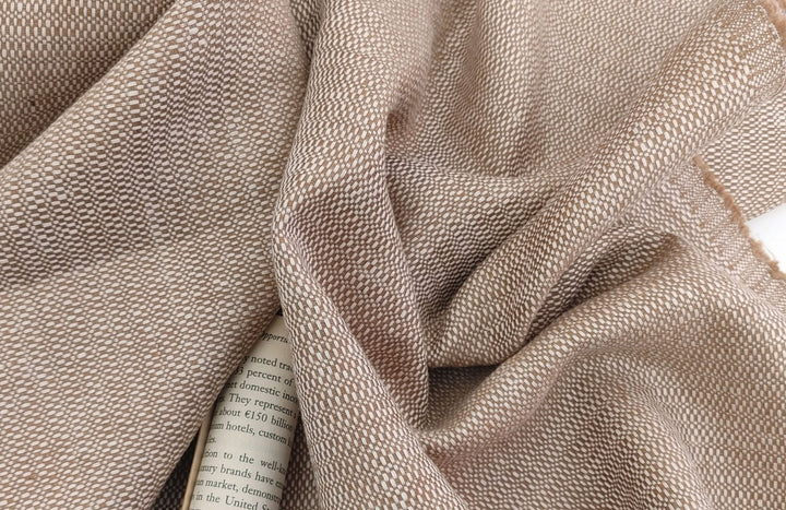 Luminous Linen: 100% Linen Canvas Chambray Fabric with Lurex Foil Print 2340 - The Linen Lab - Beige