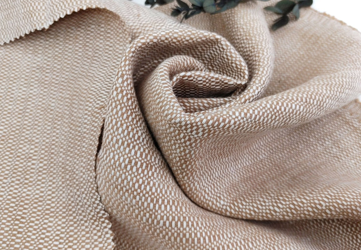 Luminous Linen: 100% Linen Canvas Chambray Fabric with Lurex Foil Print 2340 - The Linen Lab - Beige