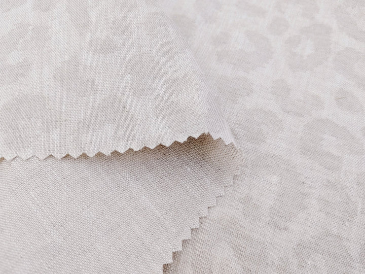 Luxe Safari Elegance: 100% Linen Fabric in Natural Hue with Gold Foil Leopard Print - The Linen Lab - Natural