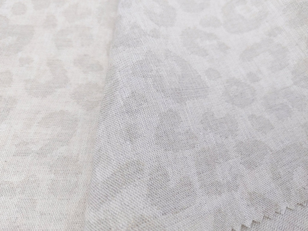 Luxe Safari Elegance: 100% Linen Fabric in Natural Hue with Gold Foil Leopard Print - The Linen Lab - Natural