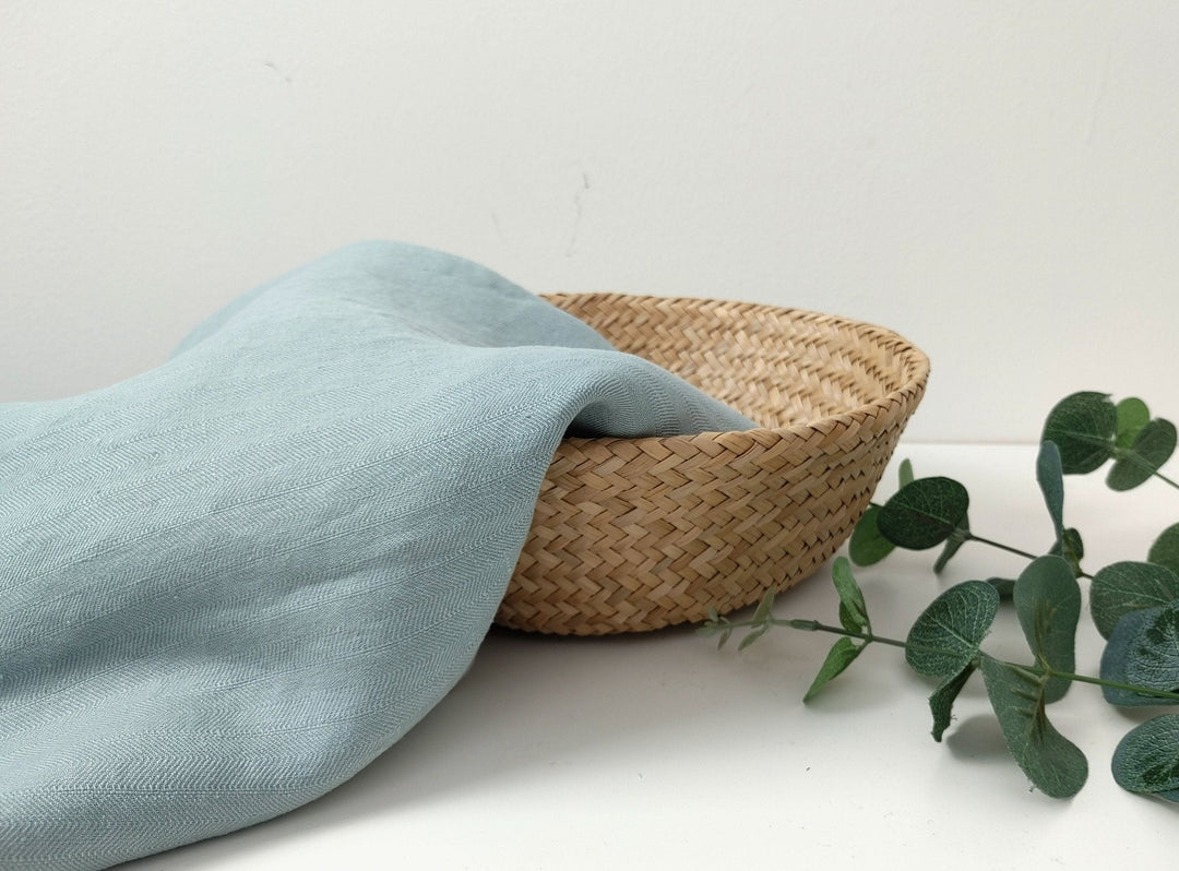 Mint Elegance: 100% Linen HBT Herringbone Twill Fabric with High Density Weave 7833 - The Linen Lab - Mint