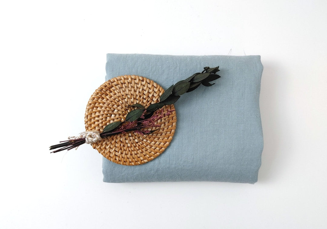 Mint Elegance: 100% Linen HBT Herringbone Twill Fabric with High Density Weave 7833 - The Linen Lab - Mint